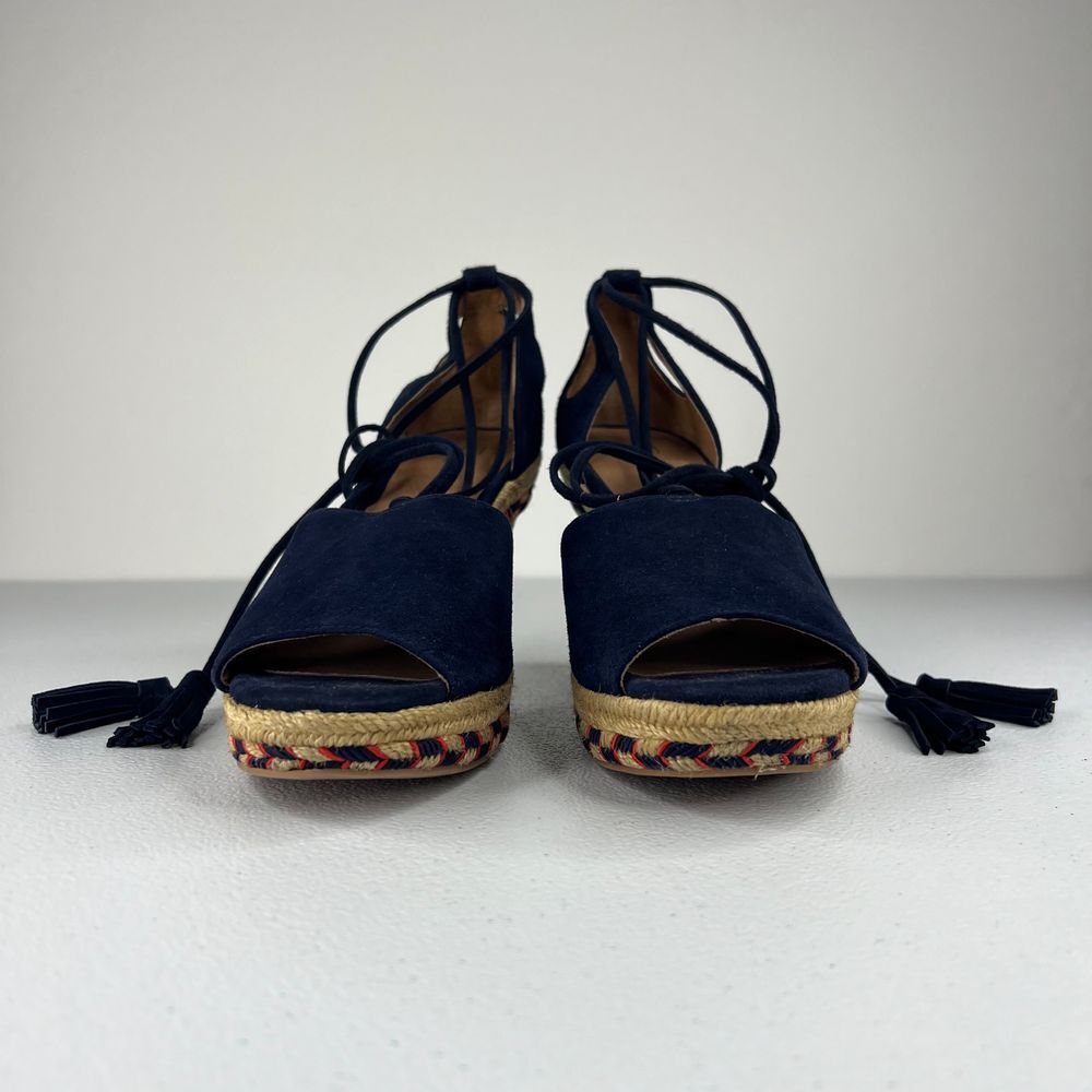 Cabi Isla Espadrille Wedge Sandal Navy Blue Suede Ankle Tie Up Tassels Western 6 - Picture 12 of 13